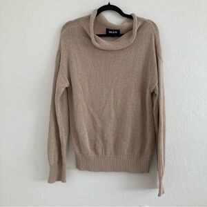 SER.O.YA Linen Blend Open Knit Sweater Tan Cowl Lagenlook Beach Oversize XS